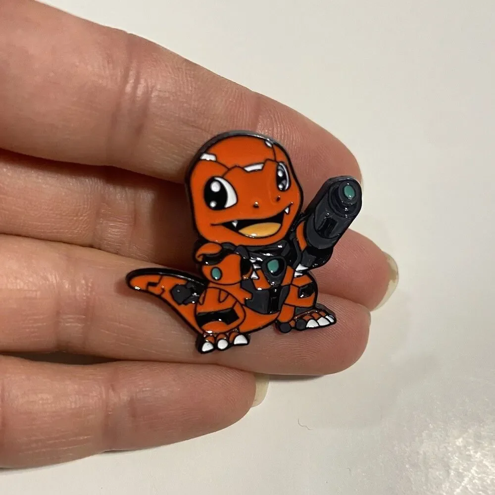 Mecha Charmander Enamel Pin Sci-Fi Cyberpunk Robot Armor Pokémon Fan Badge Gift